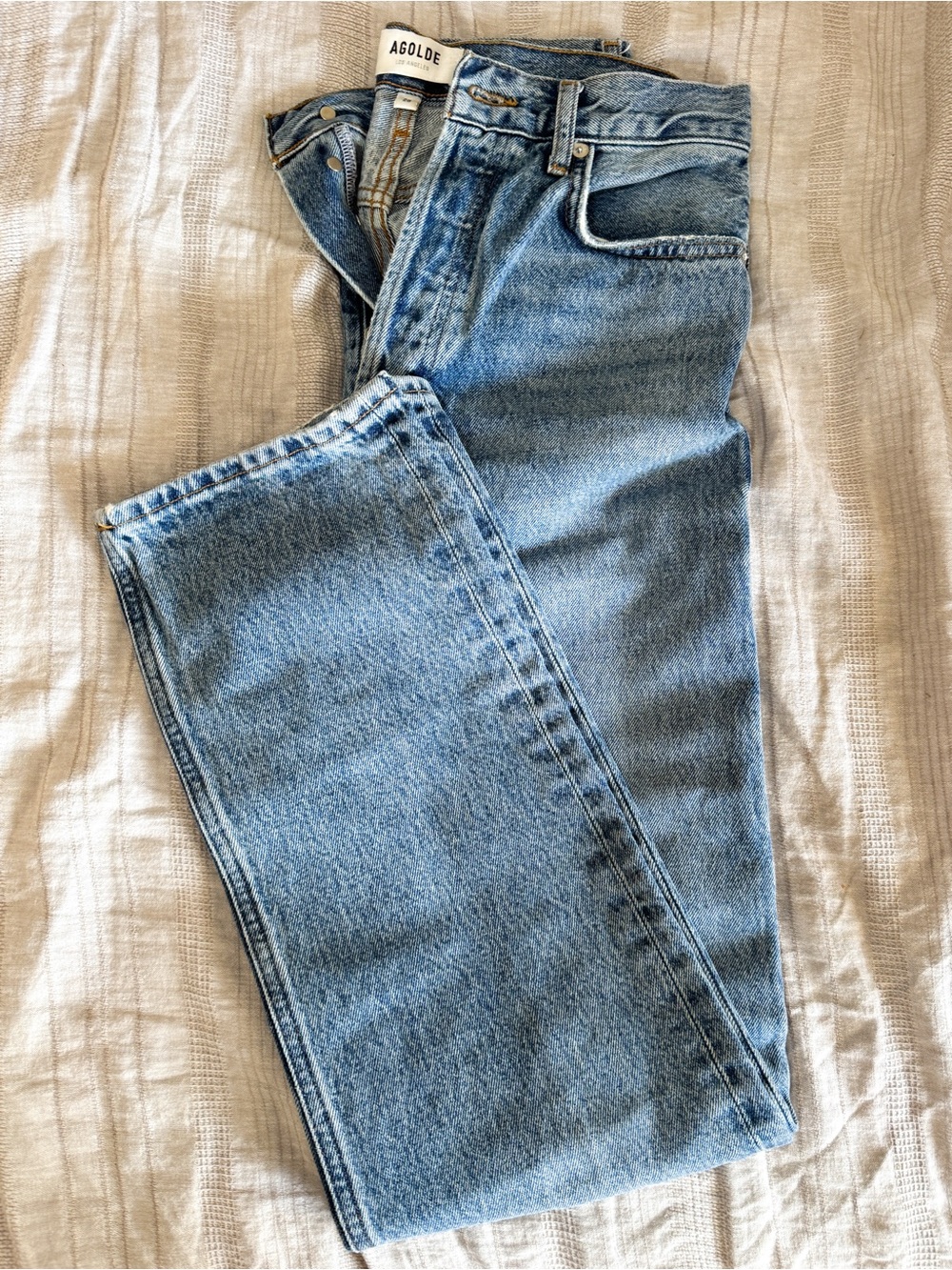 Agolde Straight Leg Jeans in Medium Blue Wash